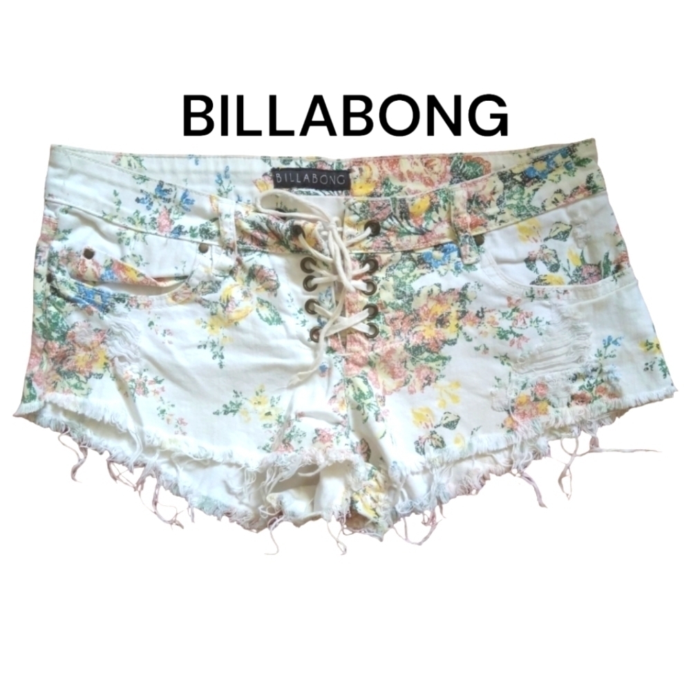 BILLABONG floral distressed stretch denim jean shorts size 3